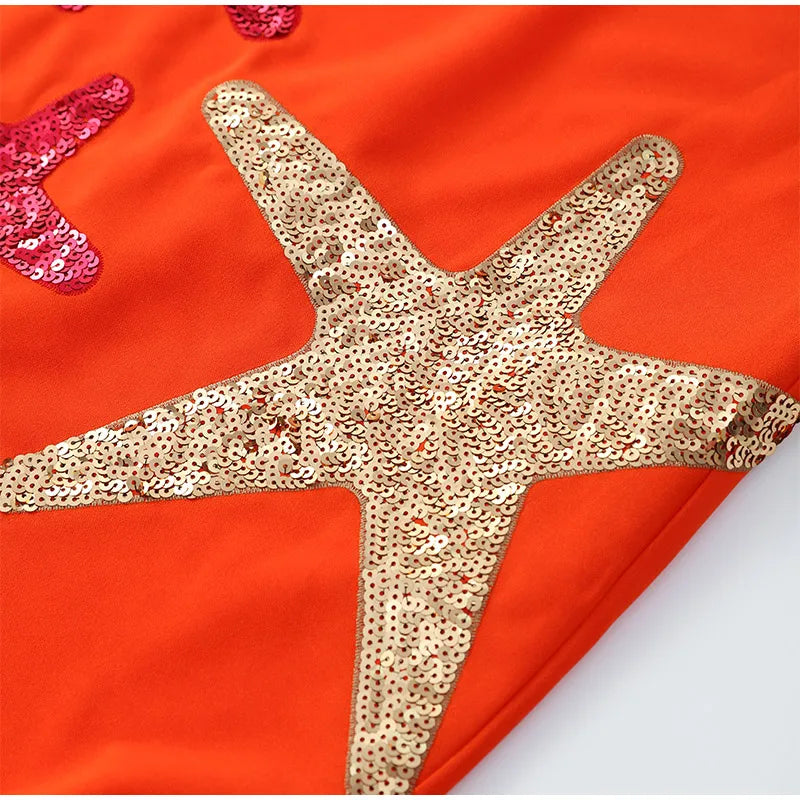 Stars Sequin Applique Mini Dress