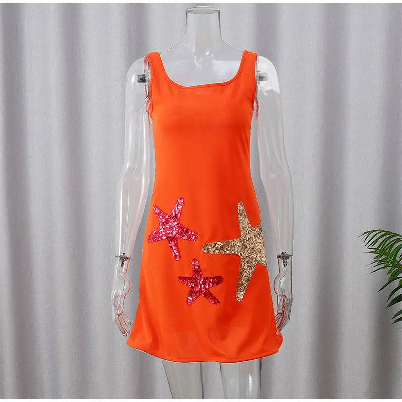 Stars Sequin Applique Mini Dress