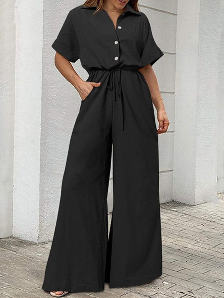 Drawstring Lace-up Shirt Jumpsuits