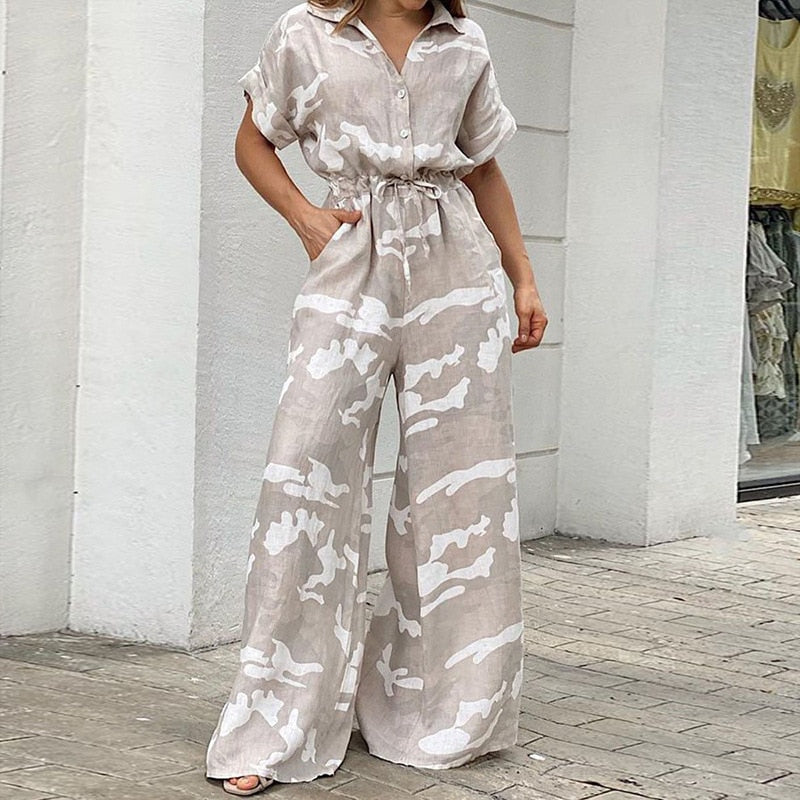 Drawstring Lace-up Shirt Jumpsuits